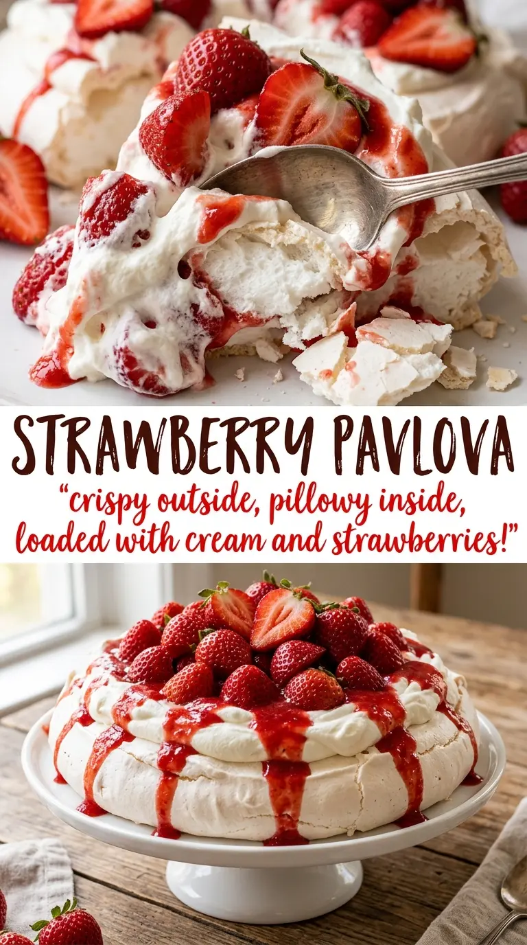 Strawberry Pavlova crisp meringue cream strawberries