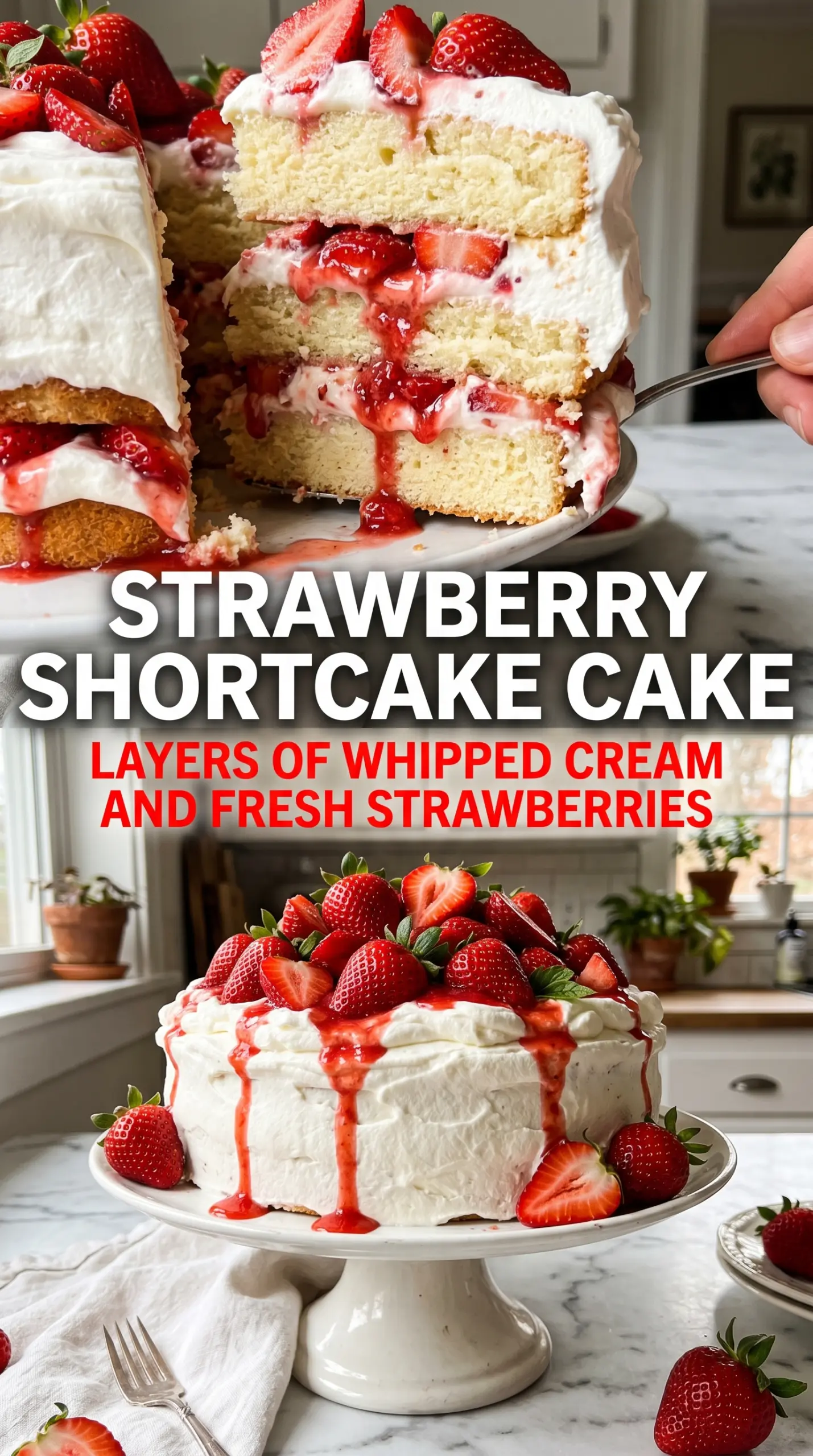 Strawberry Shortcake Cake fluffy layers, whipped cream, fresh berries