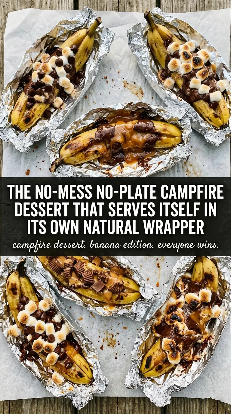 Campfire Banana Boats melted chocolate marshmallows