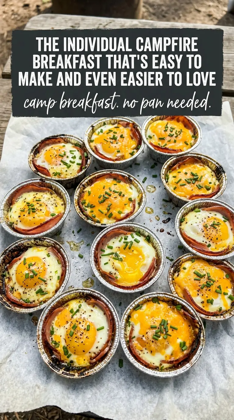 Campfire Egg Cups with Ham golden cheesy portable breakfast