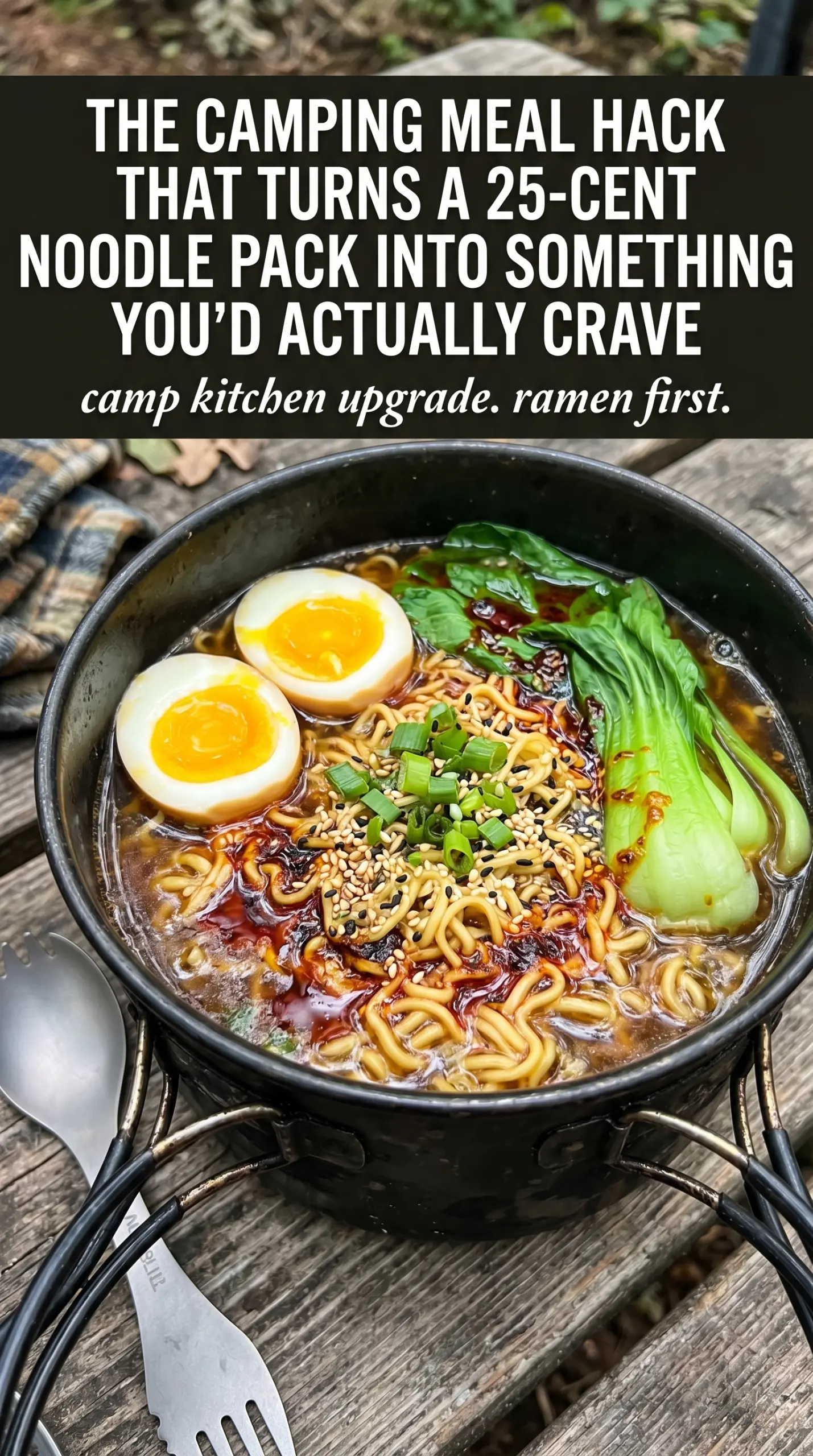 Ramen While Camping campfire noodles eggs vegetables