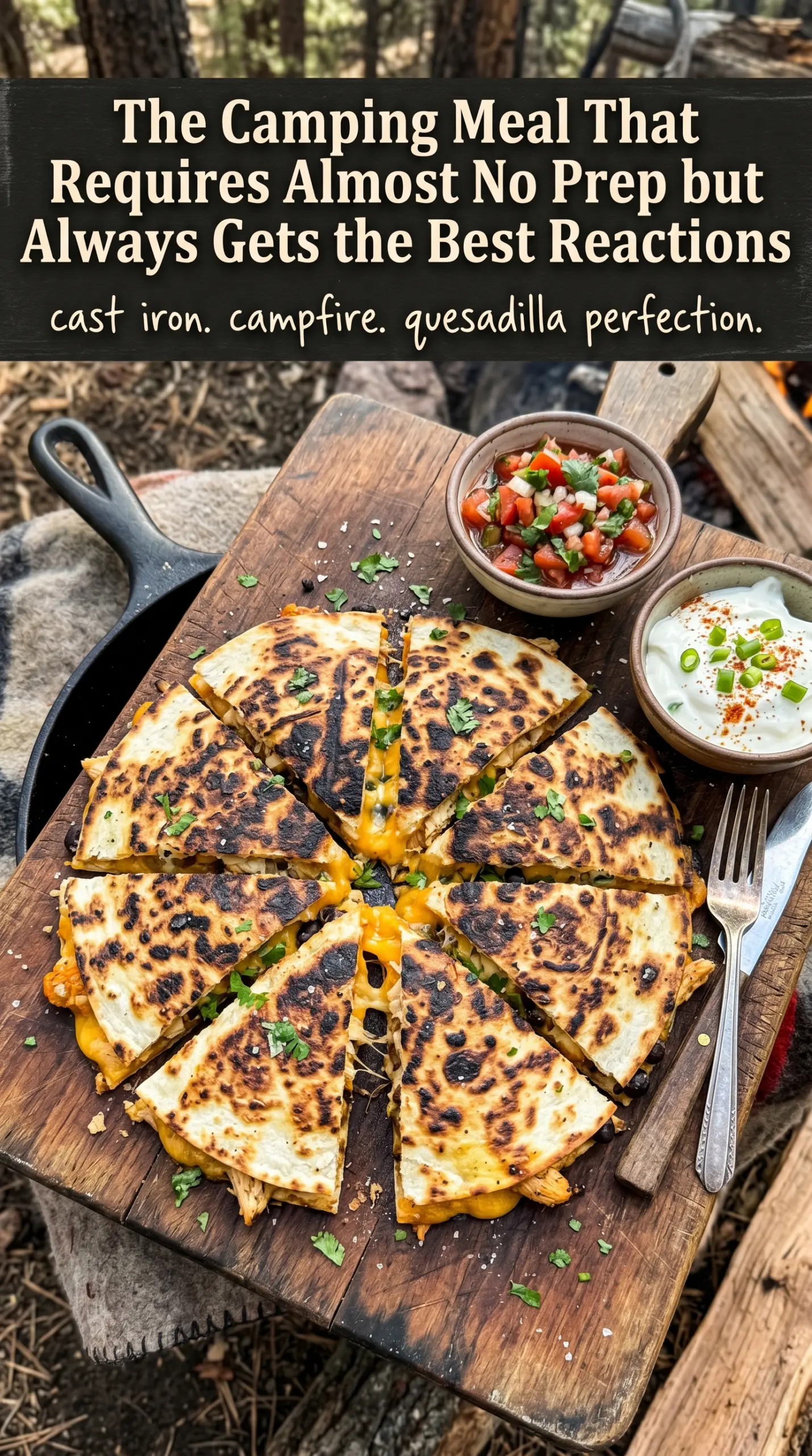 Cheese melted quesadilla cooking over fire