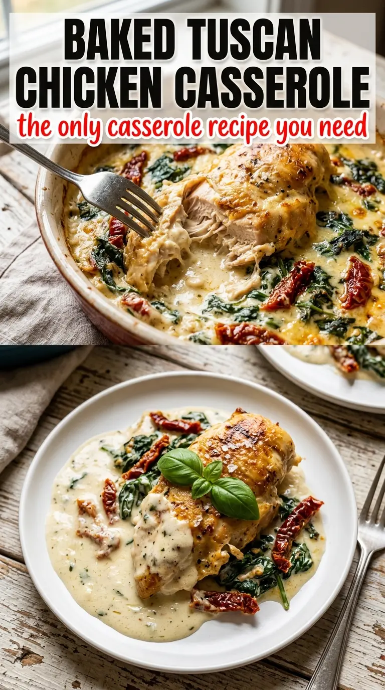 Baked Tuscan Chicken Casserole creamy golden savory