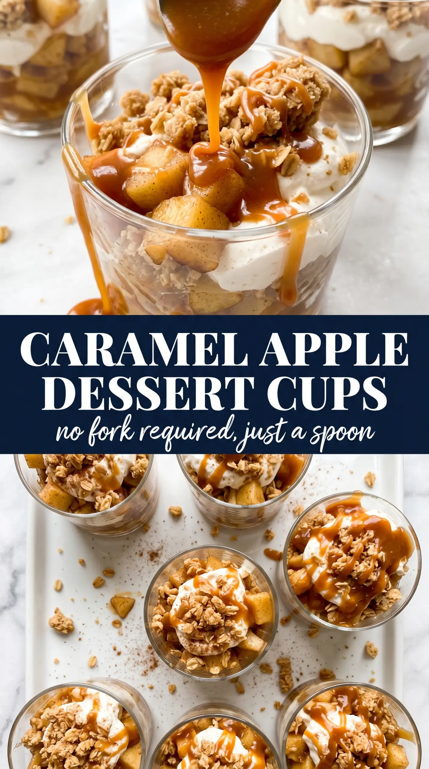 Caramel Apple Dessert Cups layered, creamy, caramel-drizzled