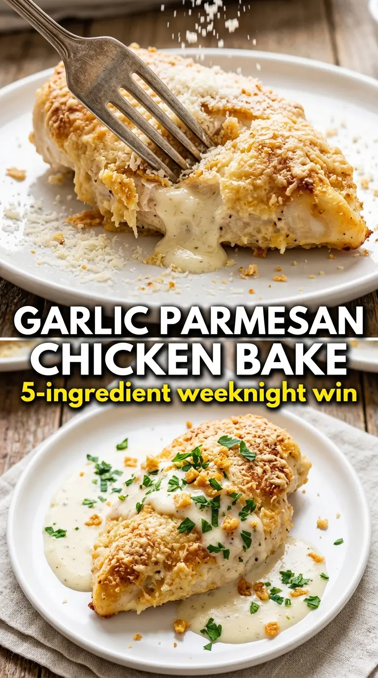 Garlic Parmesan Chicken Bake with golden crust, crispy topping