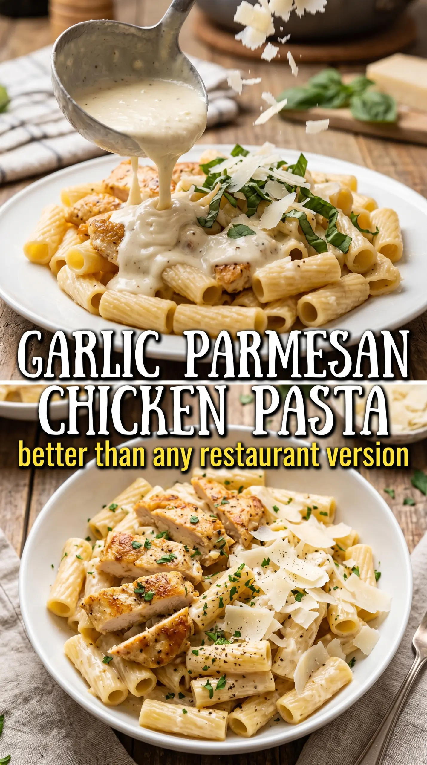 Garlic Parmesan Chicken Pasta creamy cheesy basil