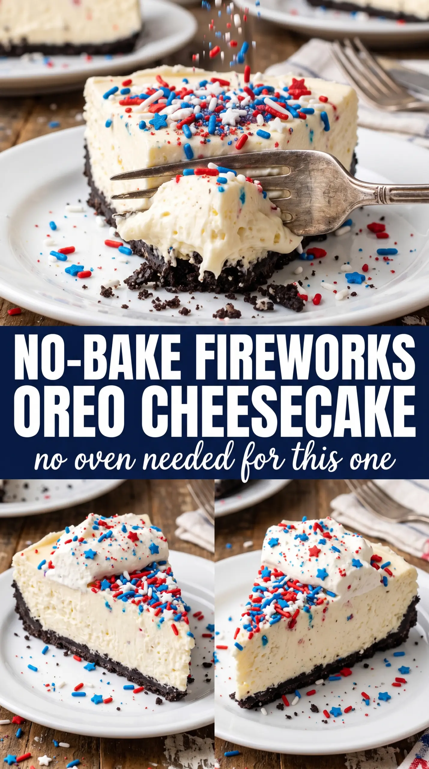 No-Bake Fireworks Oreo Cheesecake creamy patriotic sprinkles