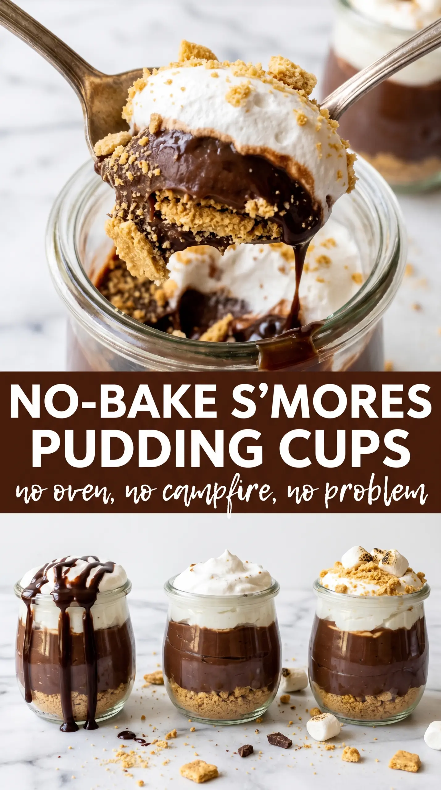 No-Bake S'mores Pudding Cups layered chocolate marshmallow