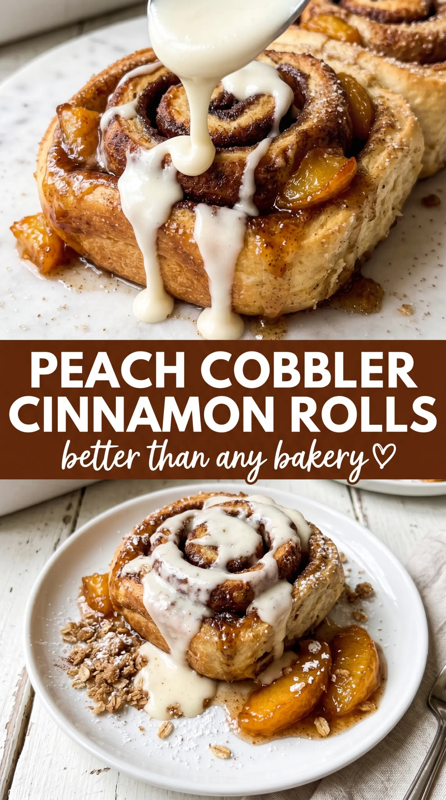 Peach Cobbler Cinnamon Rolls jammy peach glaze