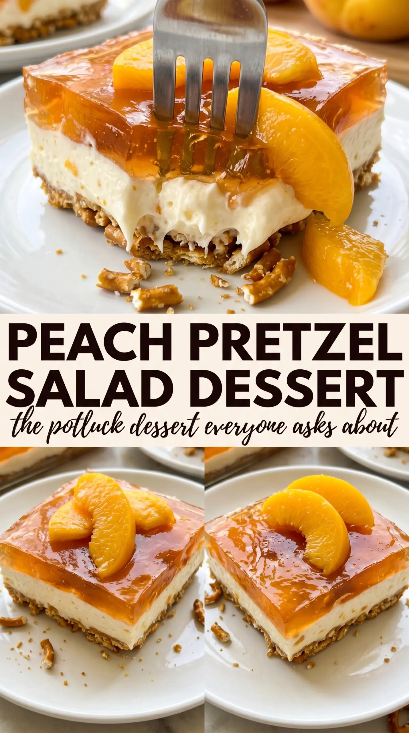 Peach Pretzel Salad Dessert layered sweet-salty peach