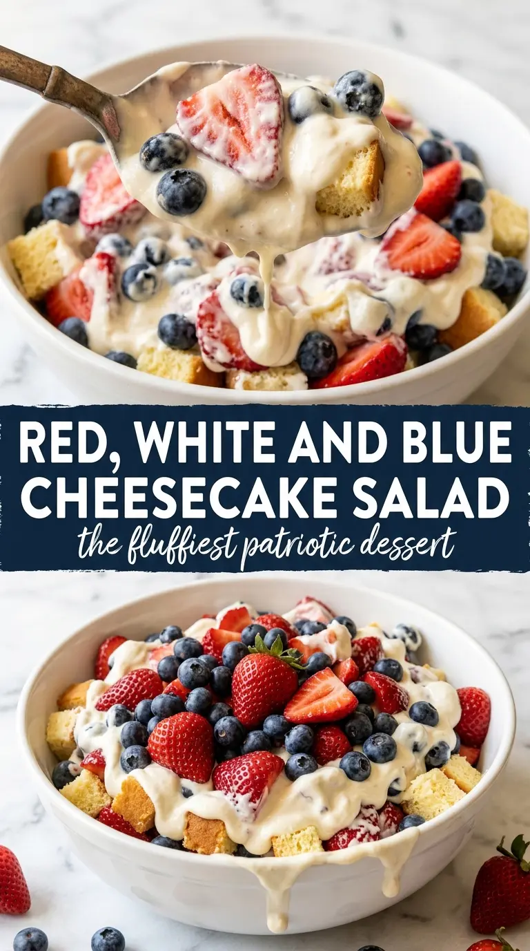Red, White and Blue Cheesecake Salad creamy berry dessert