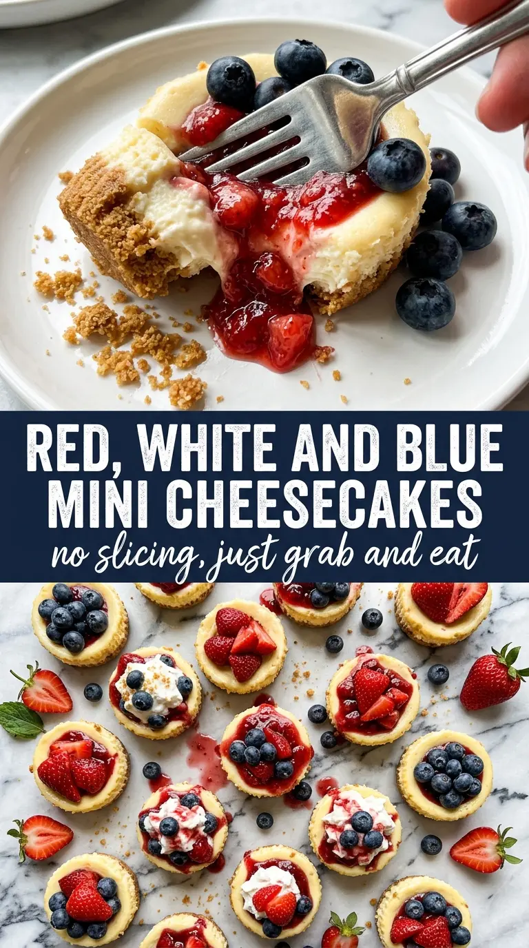 Red, White and Blue Mini Cheesecakes creamy berry-topped