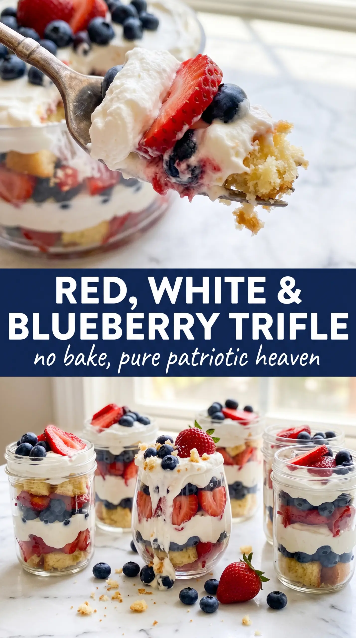Red, White and Blueberry Trifle layered, festive, creamy