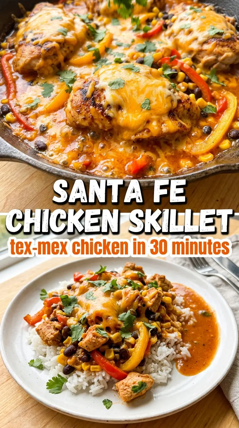 Santa Fe Chicken Skillet golden Tex-Mex, cheesy, one-pan