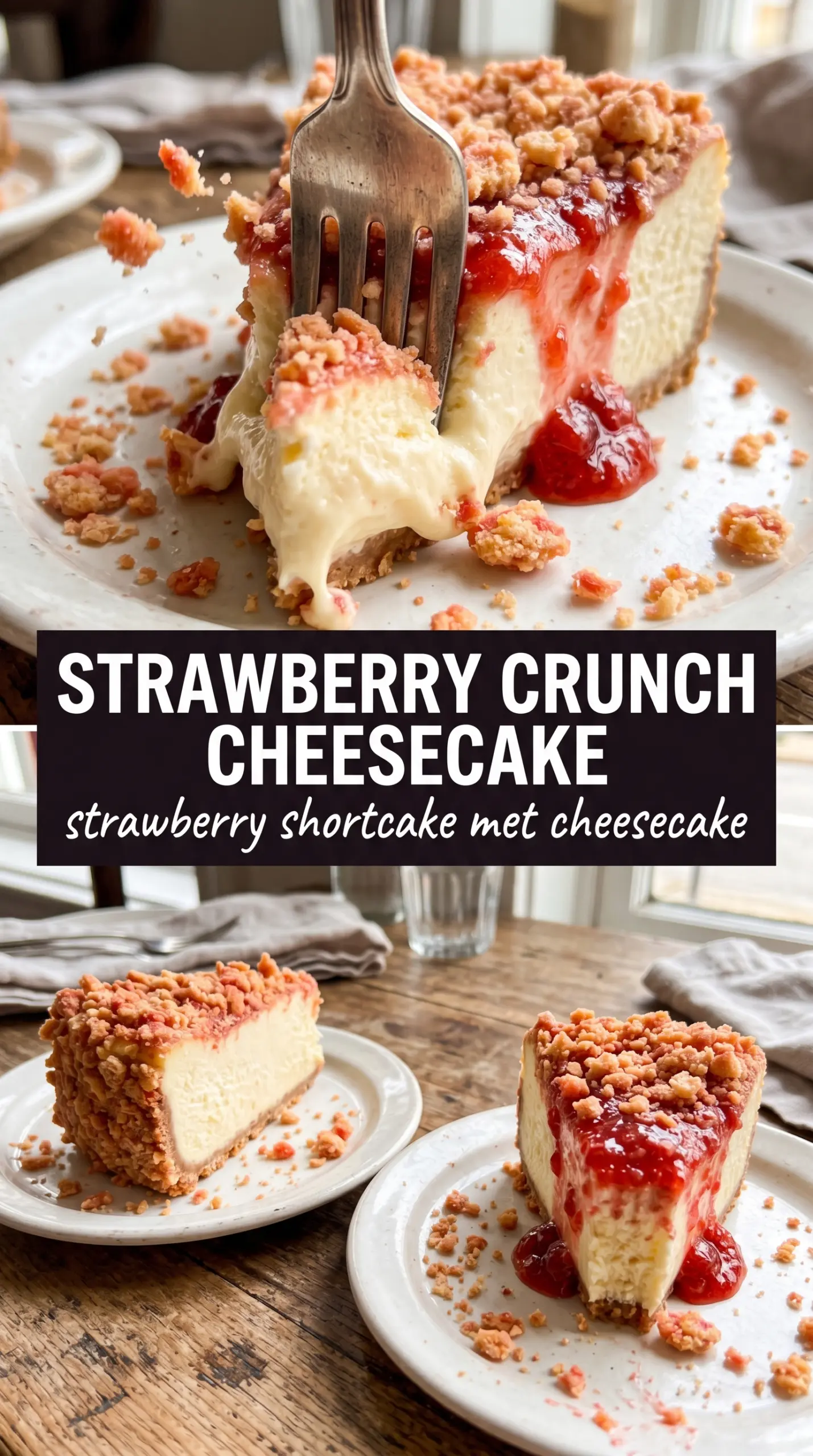 Strawberry Crunch Cheesecake creamy pink no-bake