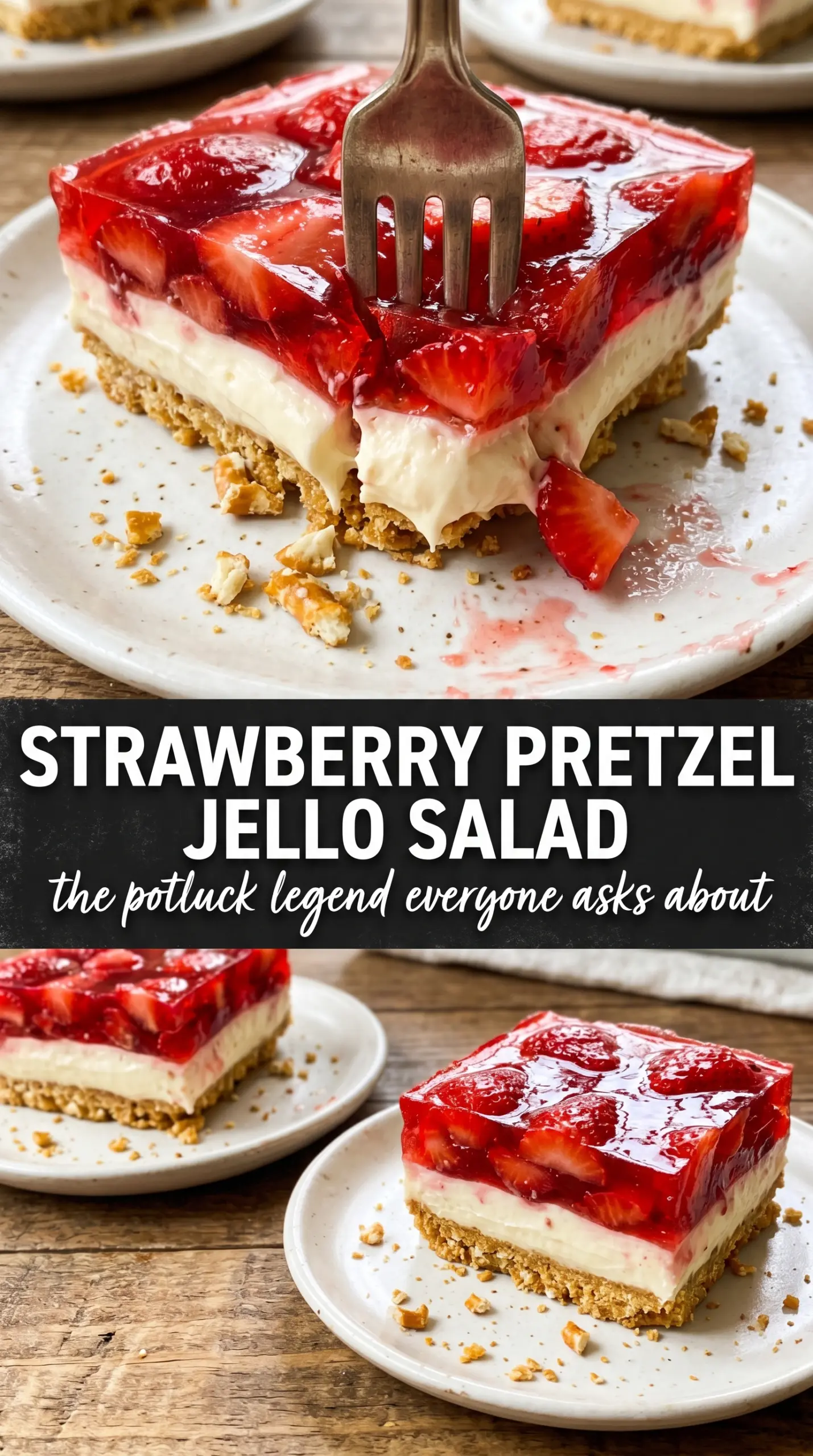 Strawberry Pretzel Jello Salad creamy strawberry crunchy