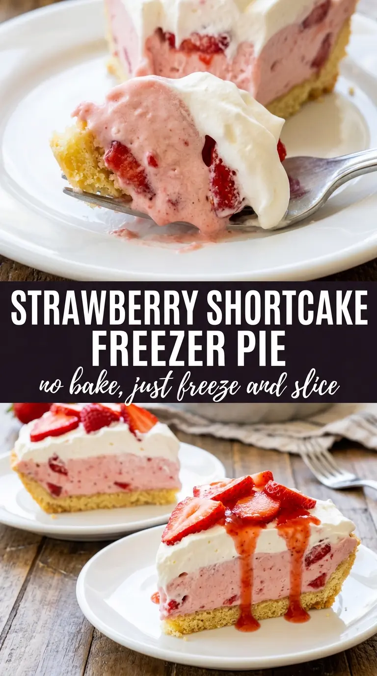 Strawberry Shortcake Freezer Pie creamy pink frozen dessert
