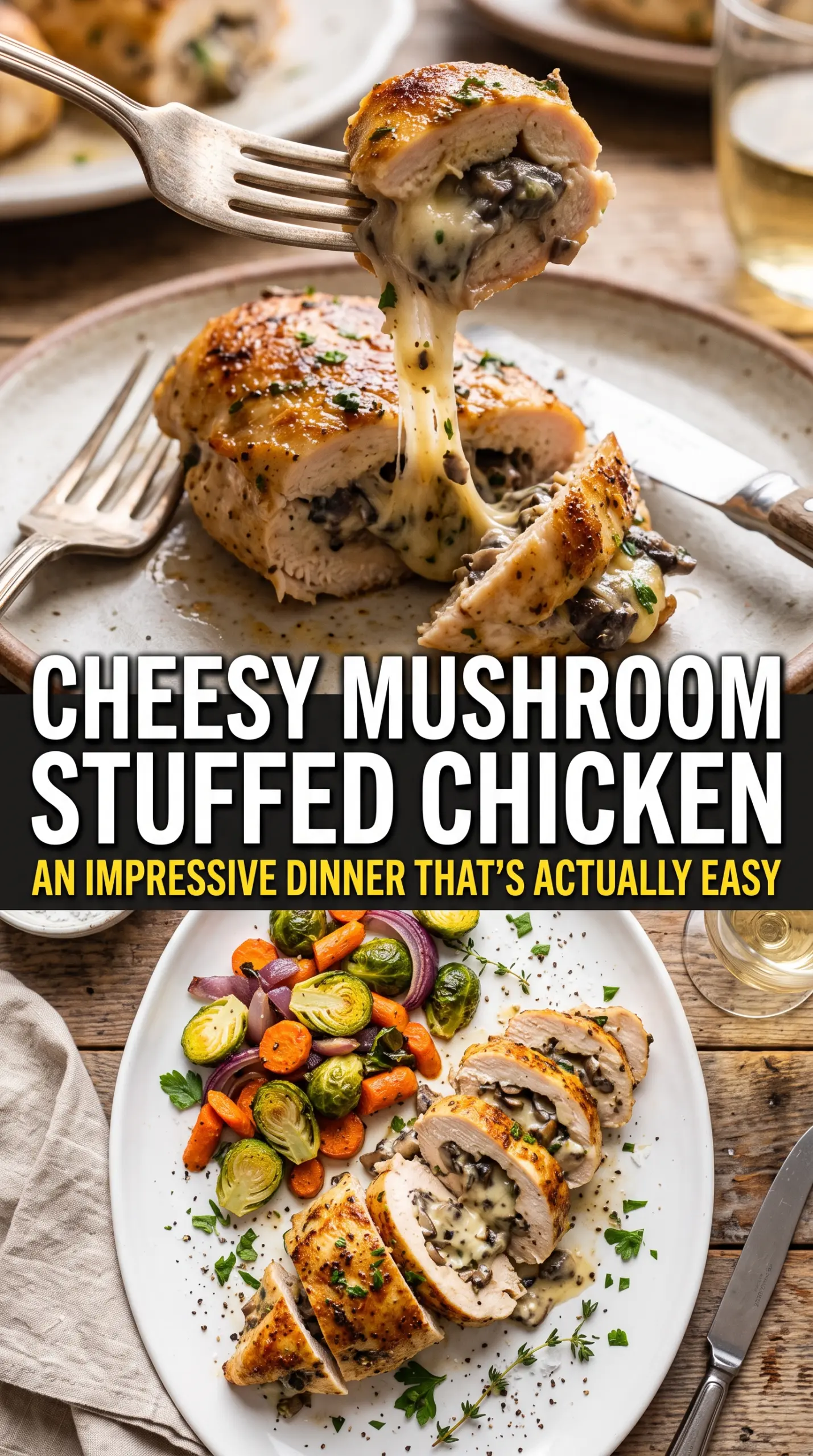 Cheesy Garlic Butter Mushroom Stuffed Chicken golden cheesy savory