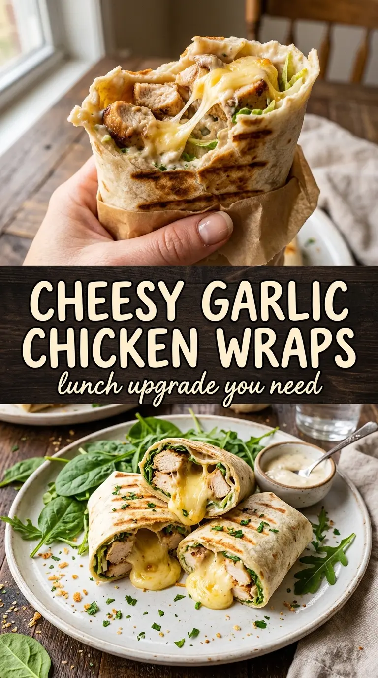 Cheesy Garlic Chicken Wraps cheesy, garlicky, toasted