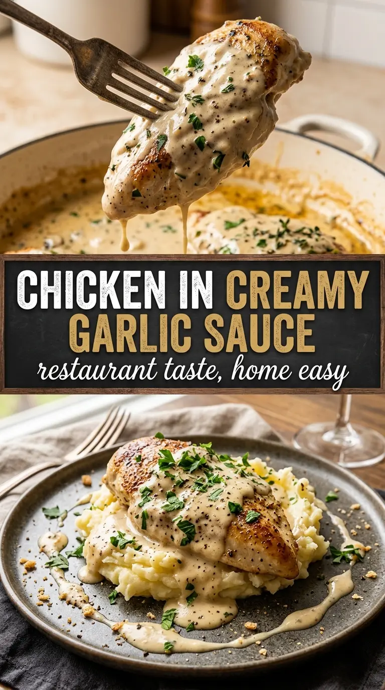 Chicken Breasts in Creamy Garlic Sauce with velvety garlic cream