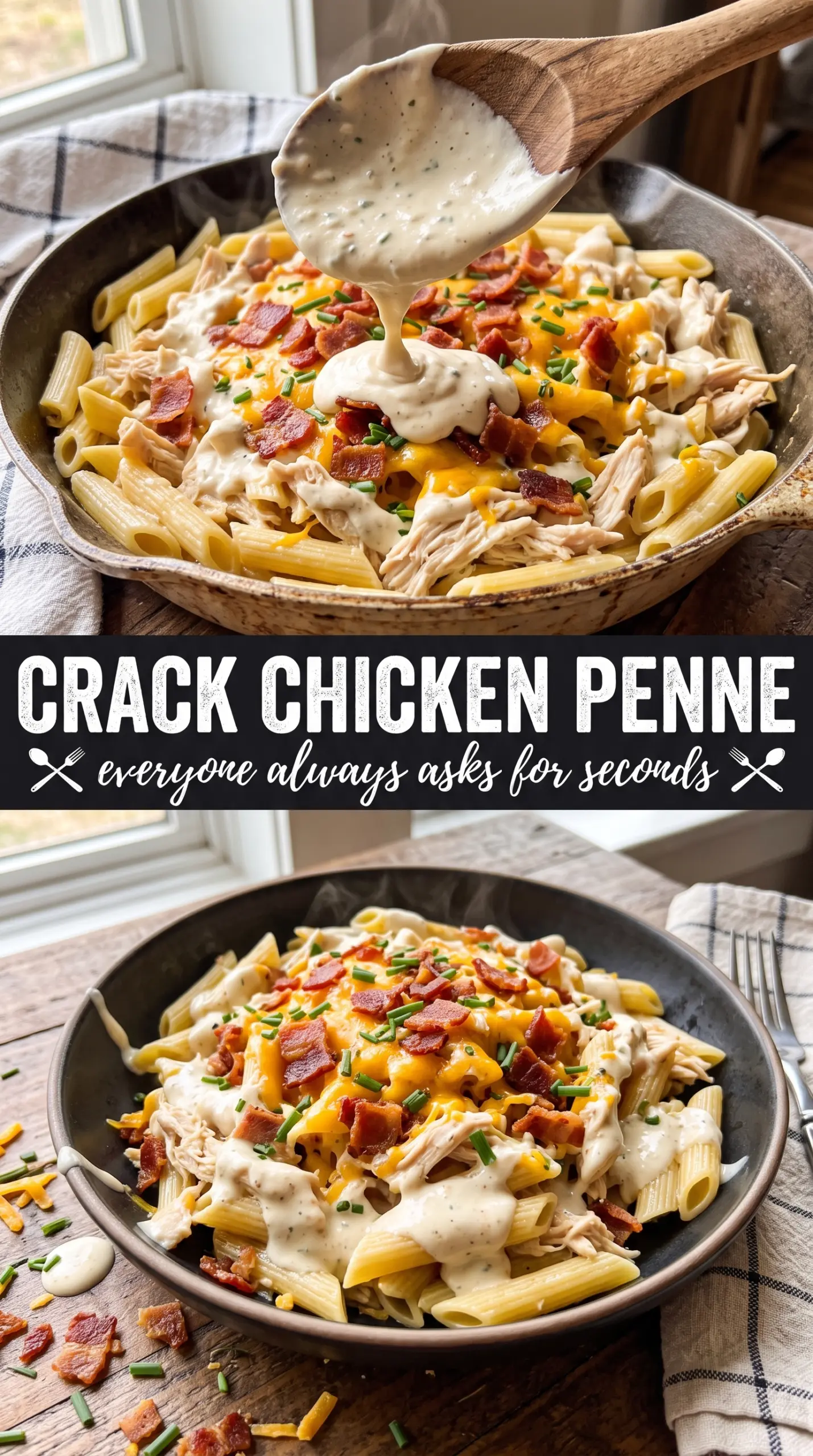 Crack Chicken Penne creamy ranch bacon