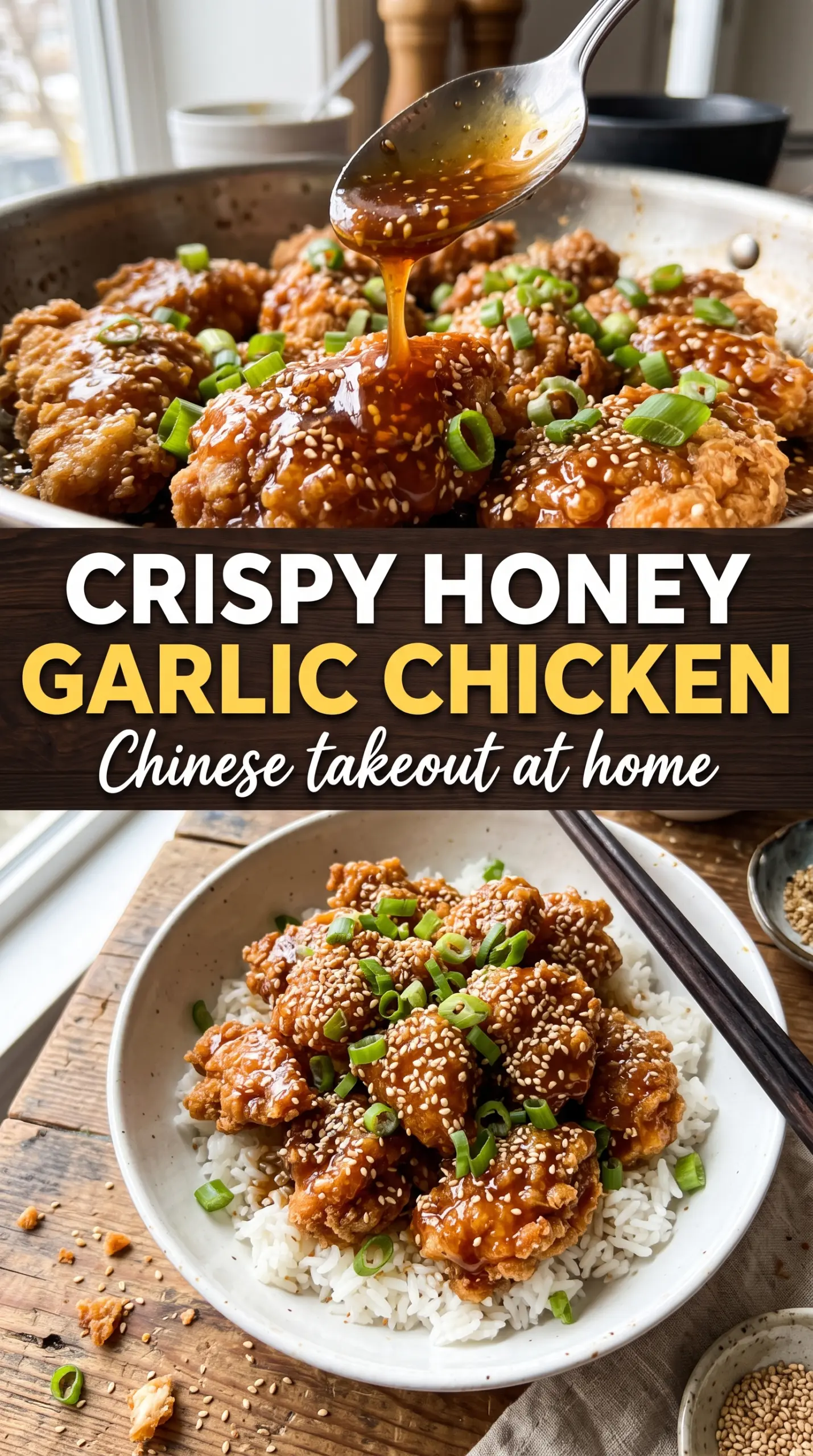 Crispy Chinese Honey Garlic Chicken sticky glossy