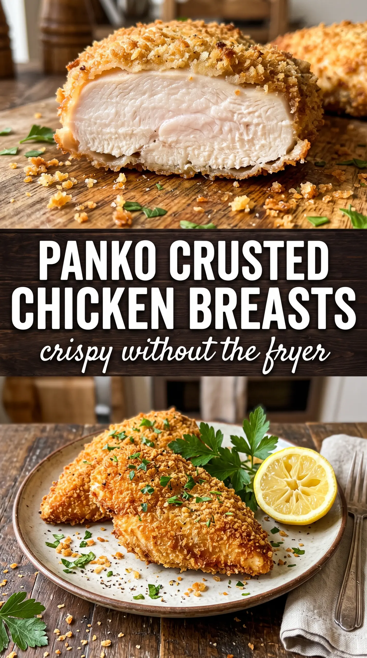 Crispy panko crusted chicken breasts crunchy golden juicy