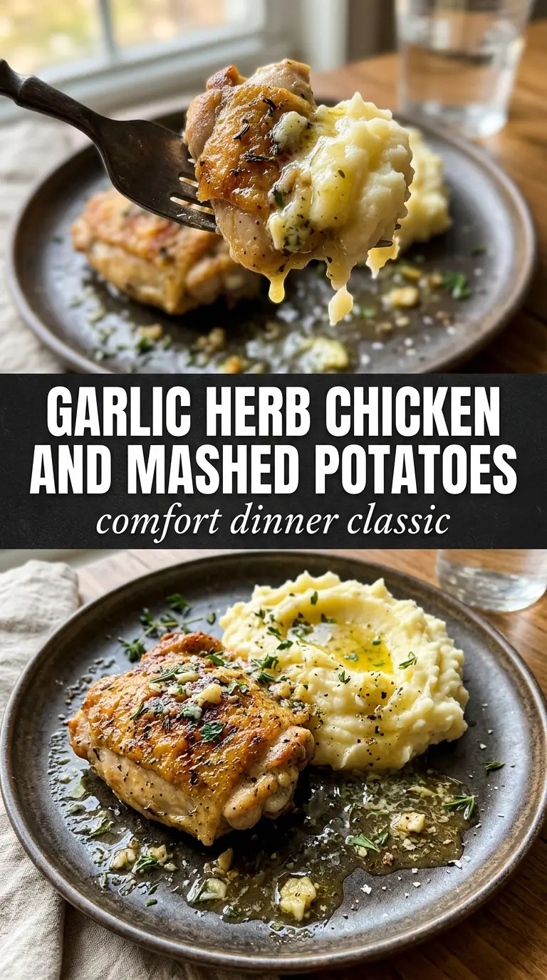 Garlic Herb Chicken Breast with Mashed Potatoes, golden, creamy, comforting