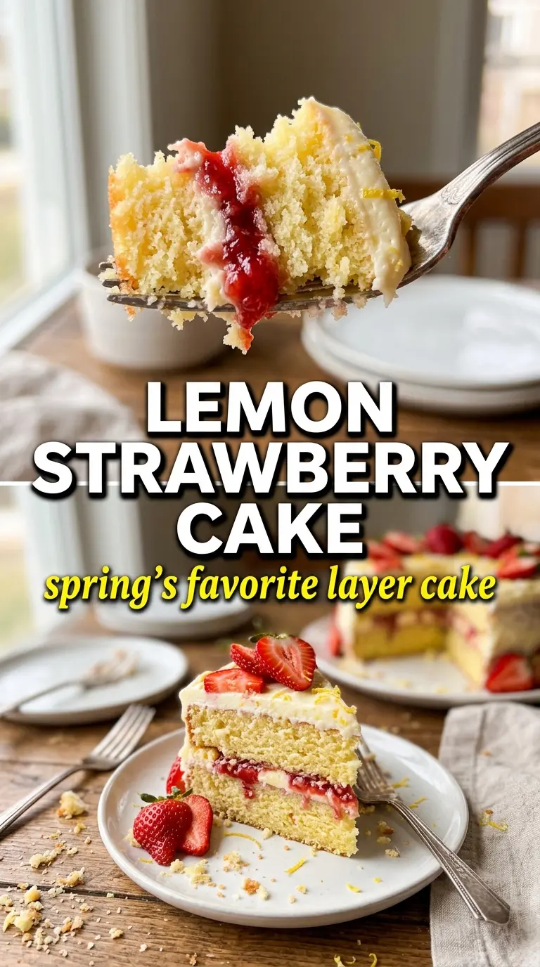 Lemon Strawberry Cake bright layers strawberry frosting