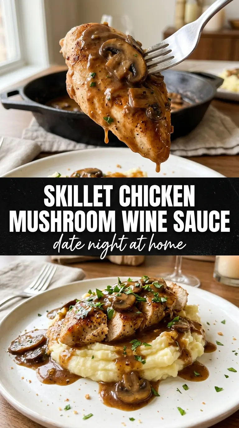 Skillet chicken and mushroom wine sauce savory glossy