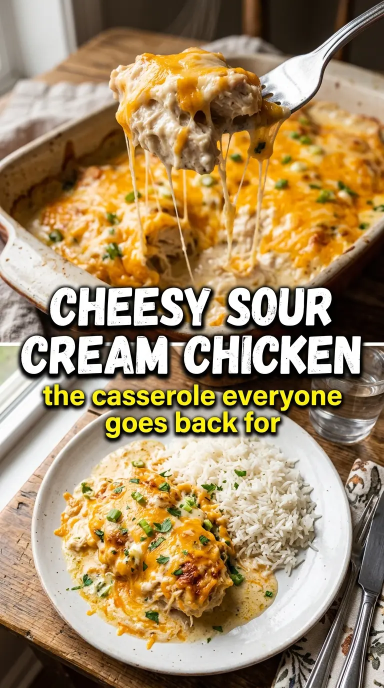 Smothered Cheesy Sour Cream Chicken golden cheesy baked