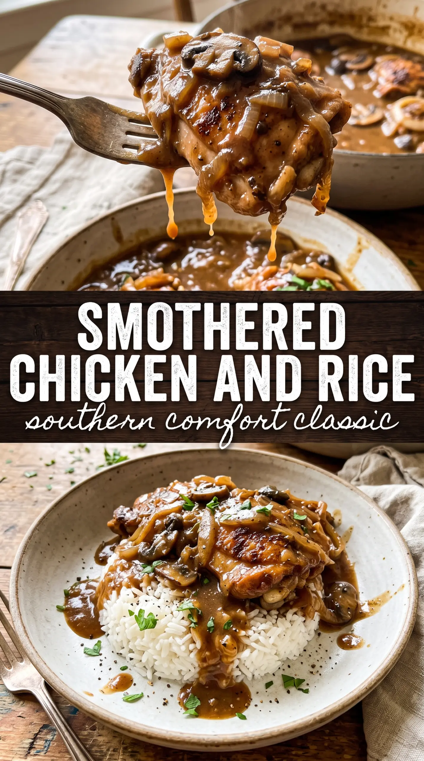 Smothered Chicken and Rice creamy onion gravy