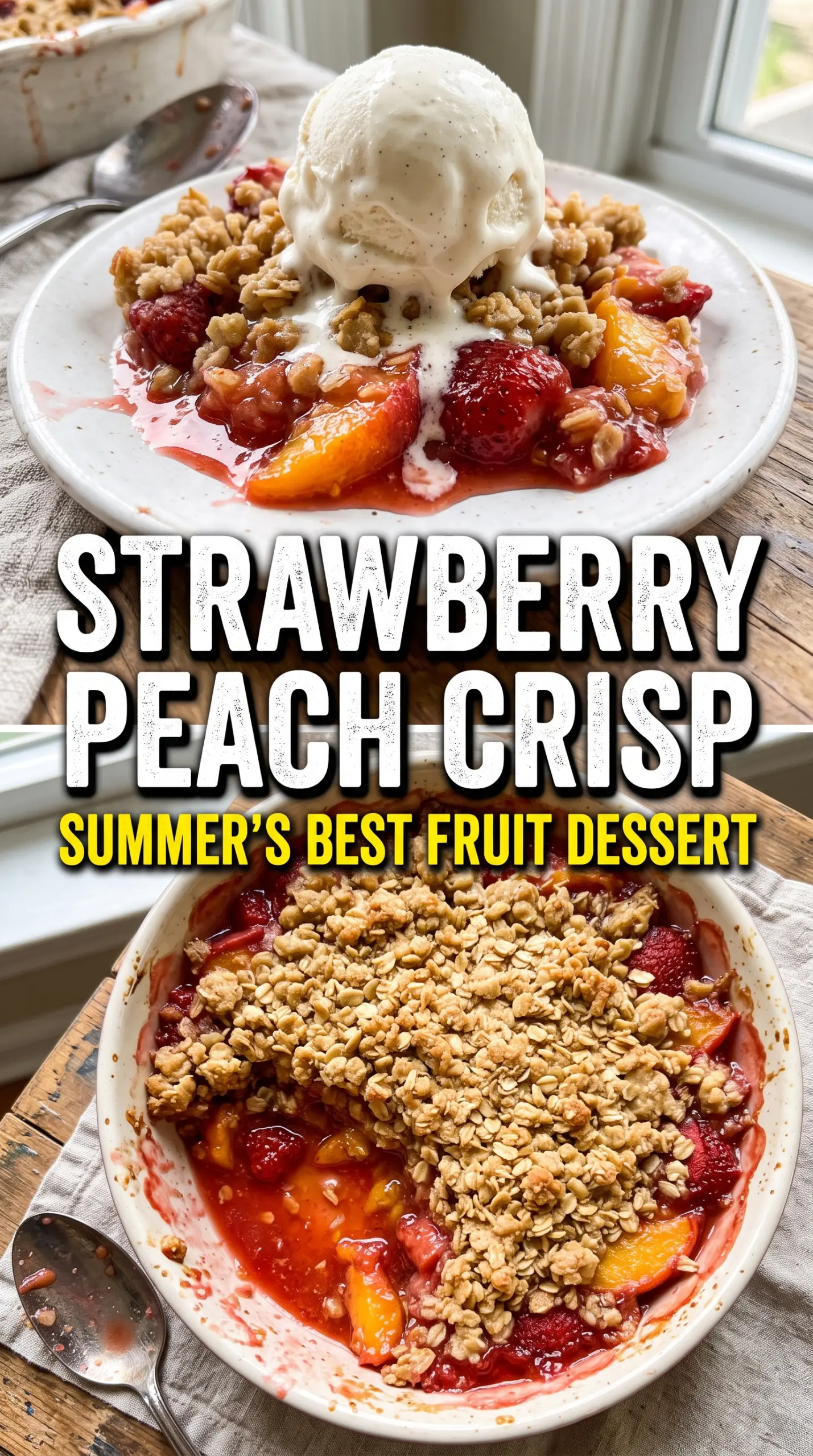 Strawberry peach crisp golden crumble juicy fruit