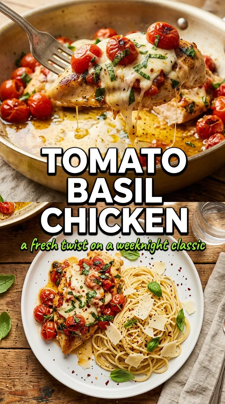 Tomato Basil Chicken Breasts rustic skillet burst tomatoes basil