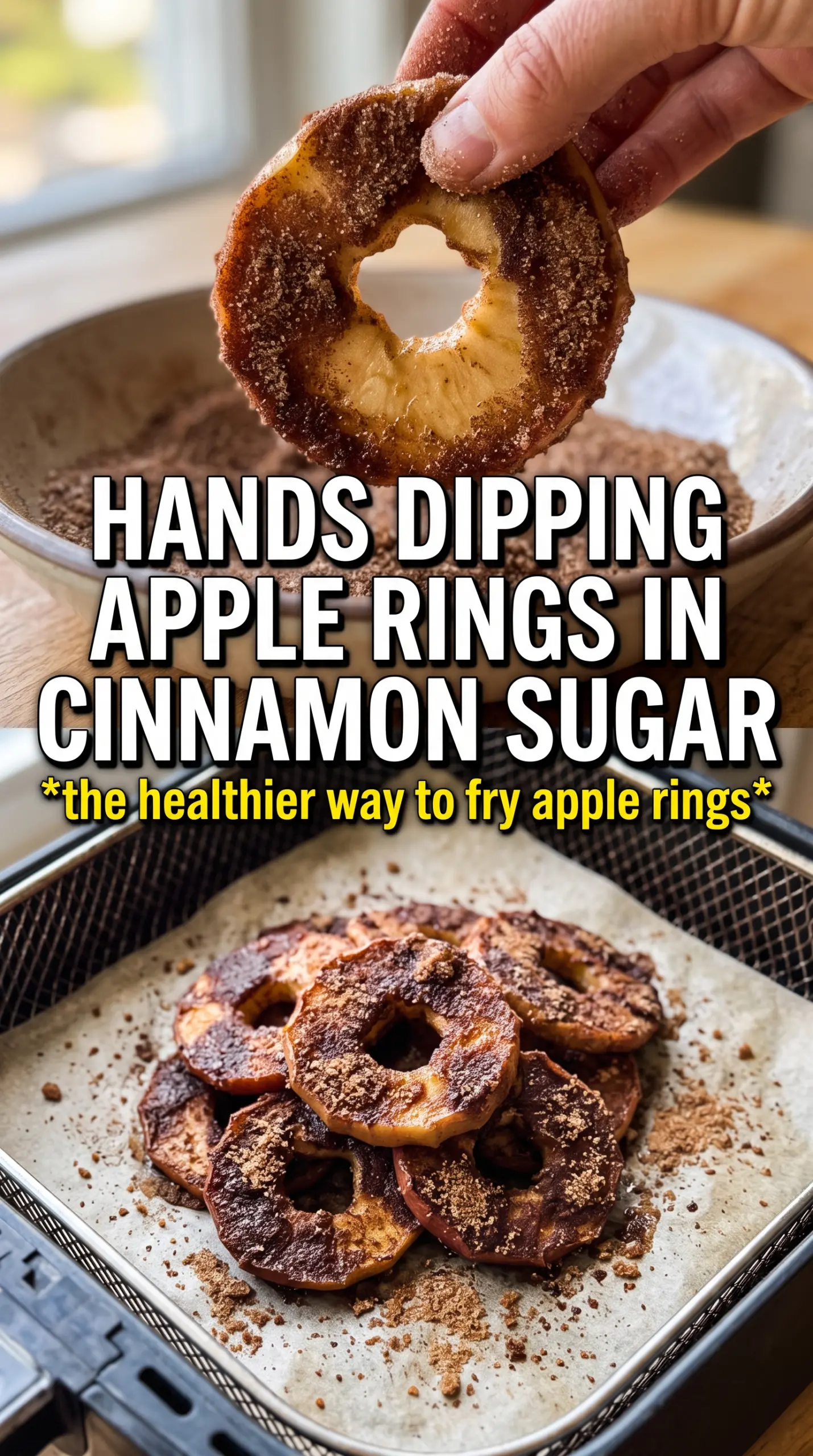 Air Fryer Cinnamon Apple Rings golden caramelized cinnamon