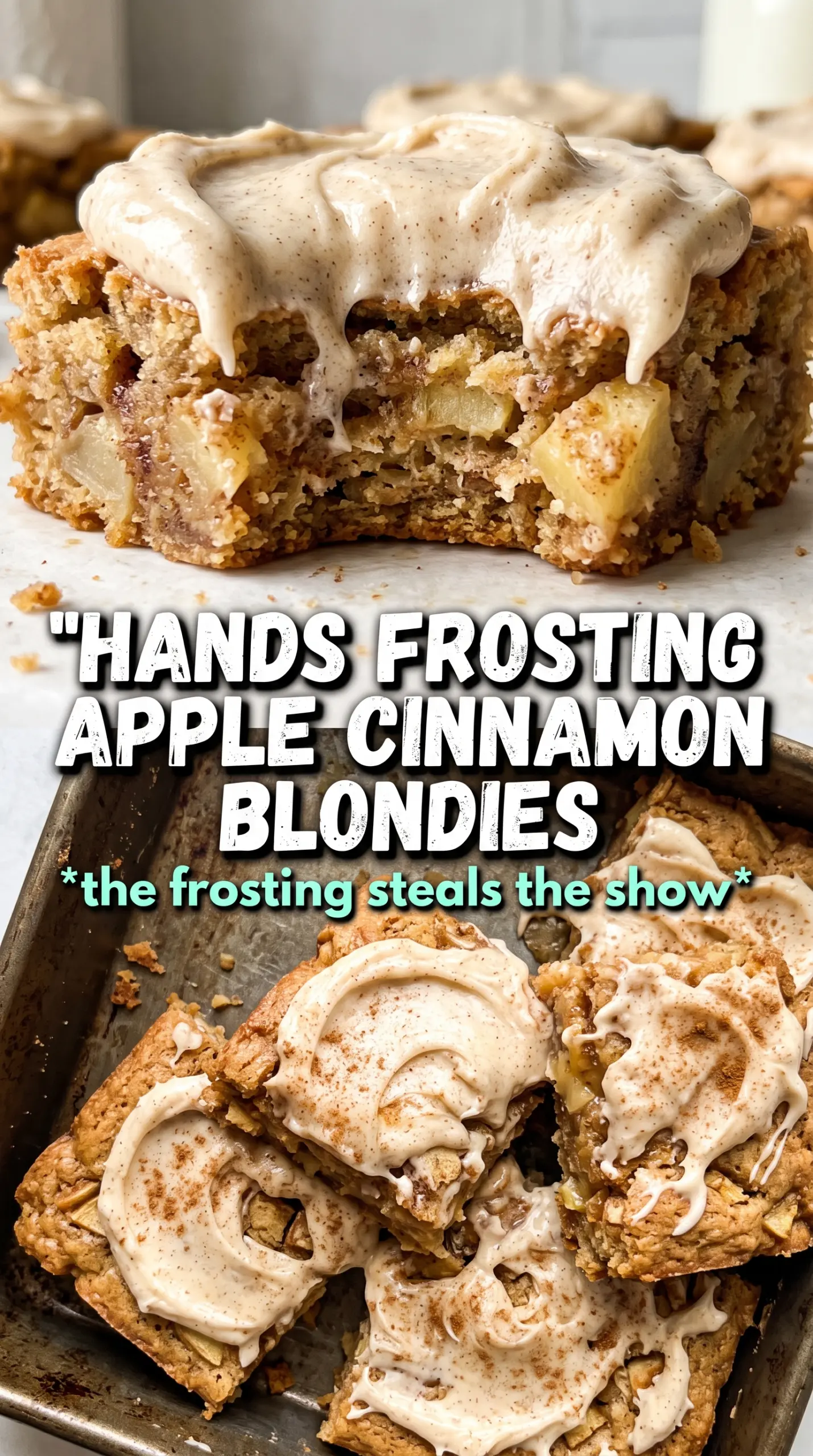 Apple Cinnamon Blondies With Maple Cream Cheese Frosting chewy maple-frosted