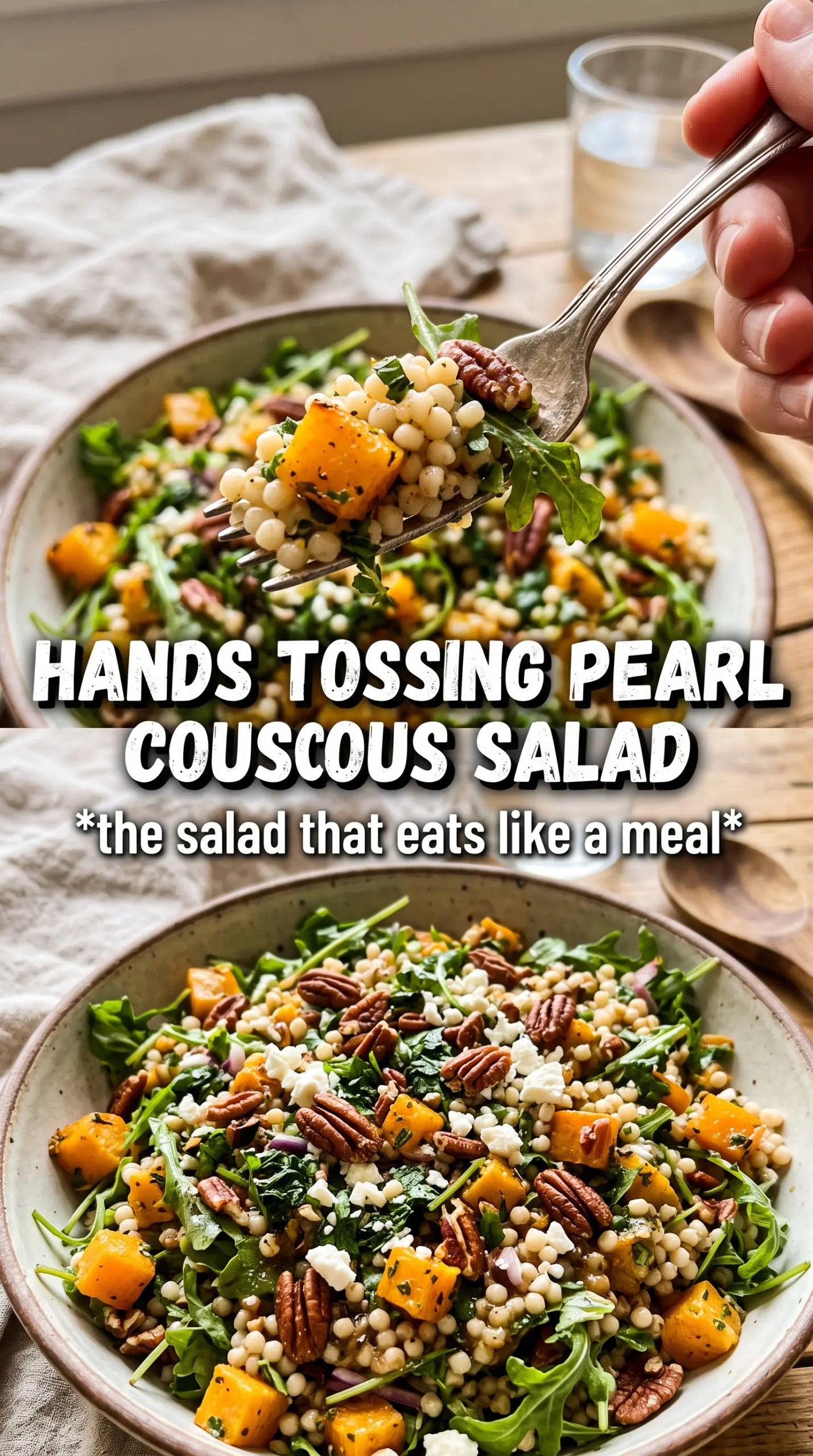 Autumn Pearl Couscous Salad with squash, cranberries, and goat cheese