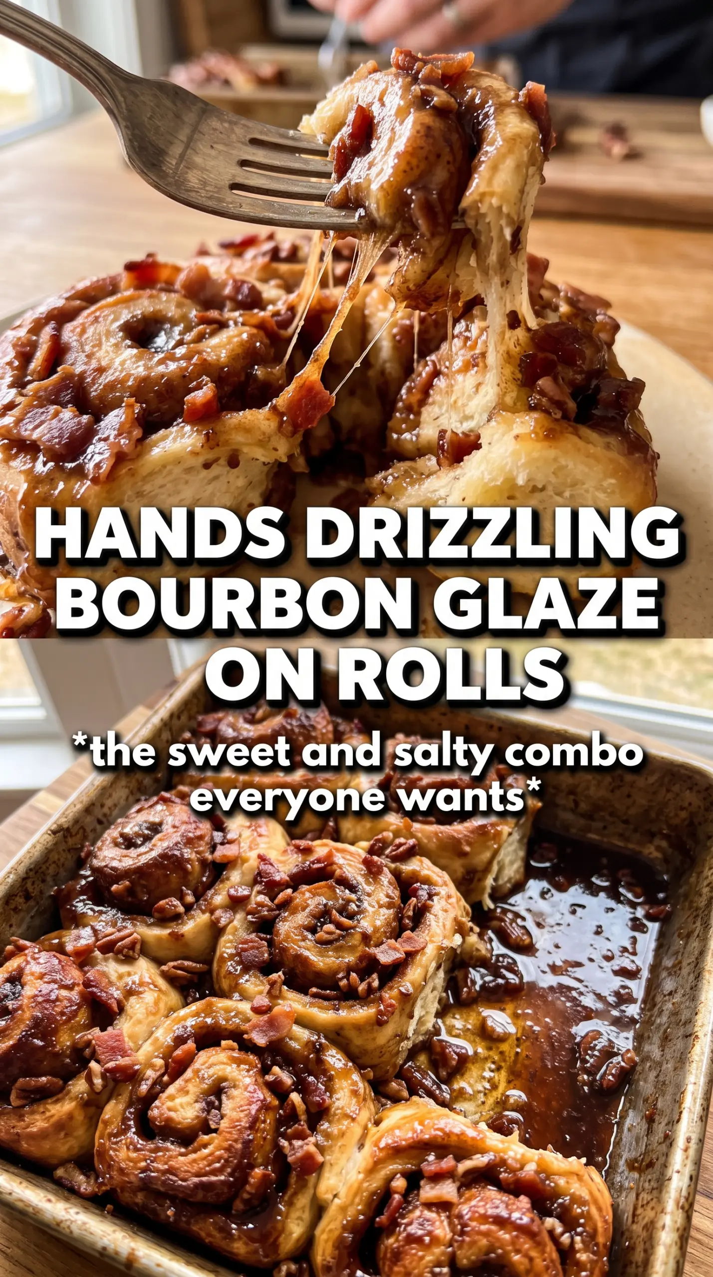 Bourbon maple bacon cinnamon rolls sticky glazed