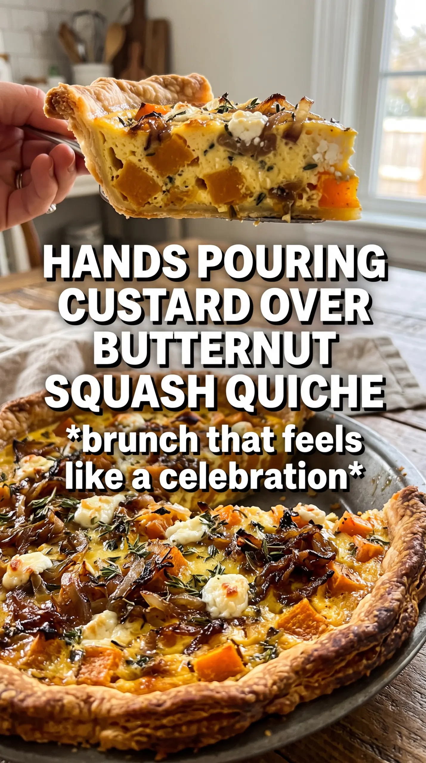 Butternut Squash Goat Cheese and Caramelized Onion Quiche golden creamy savory