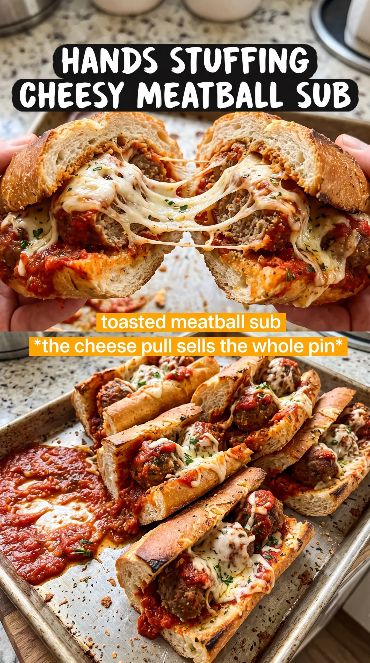 Cheesy Meatball Subs loaded, toasted, melty