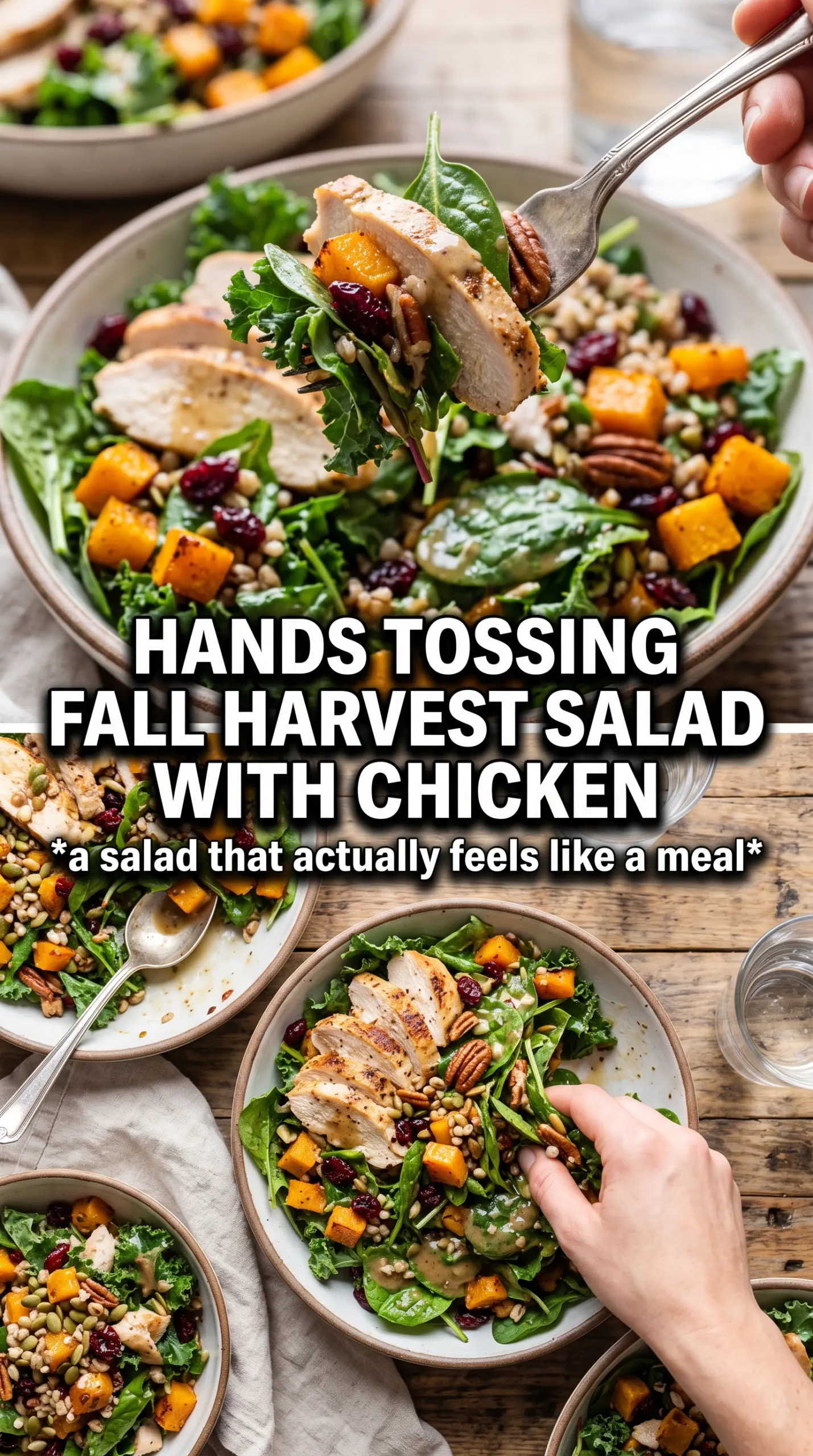 Chopped fall harvest salad with chicken colorful autumn bowl