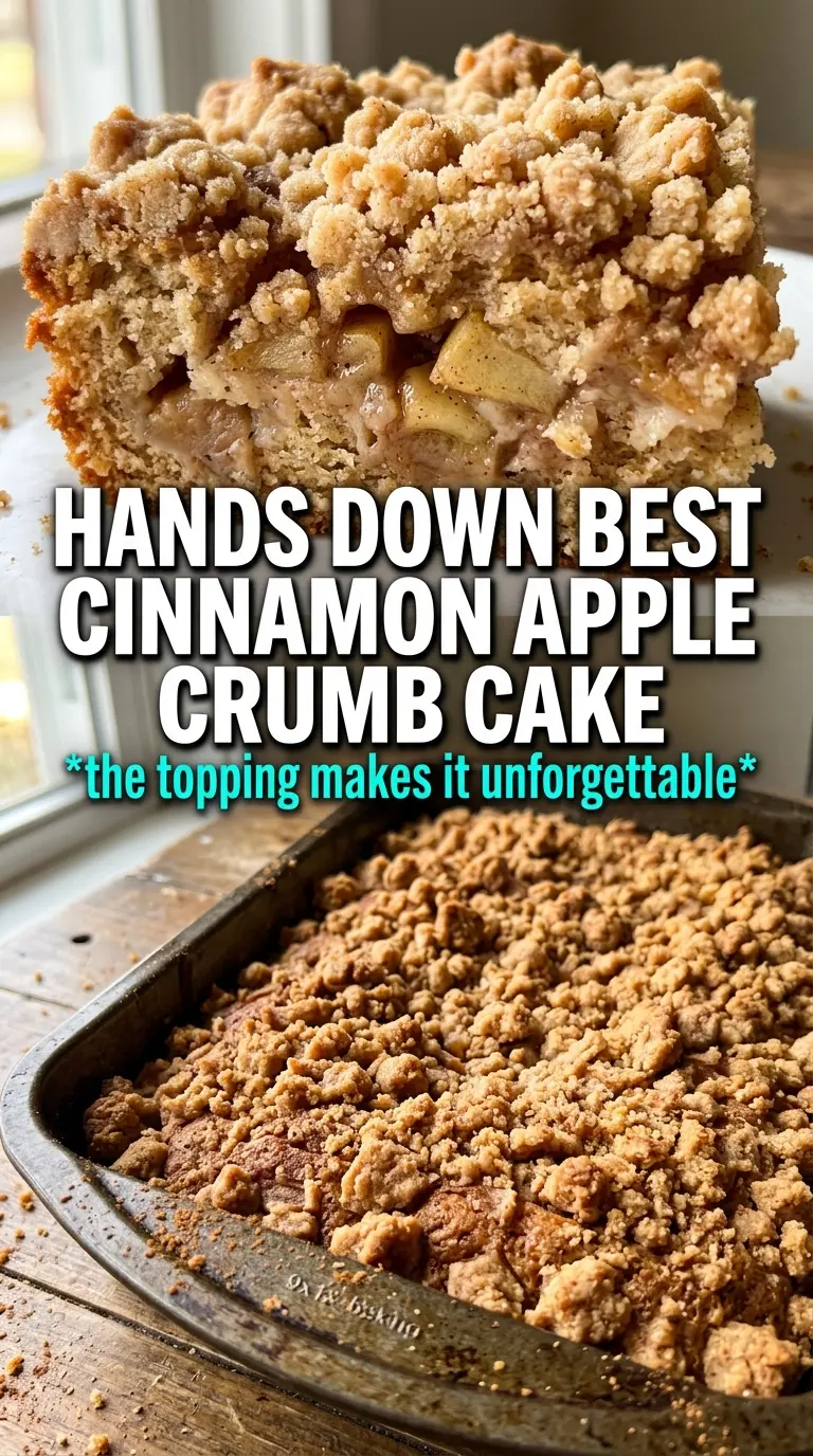 Cinnamon Apple Crumb Cake with buttery streusel, tender apples, powdered sugar