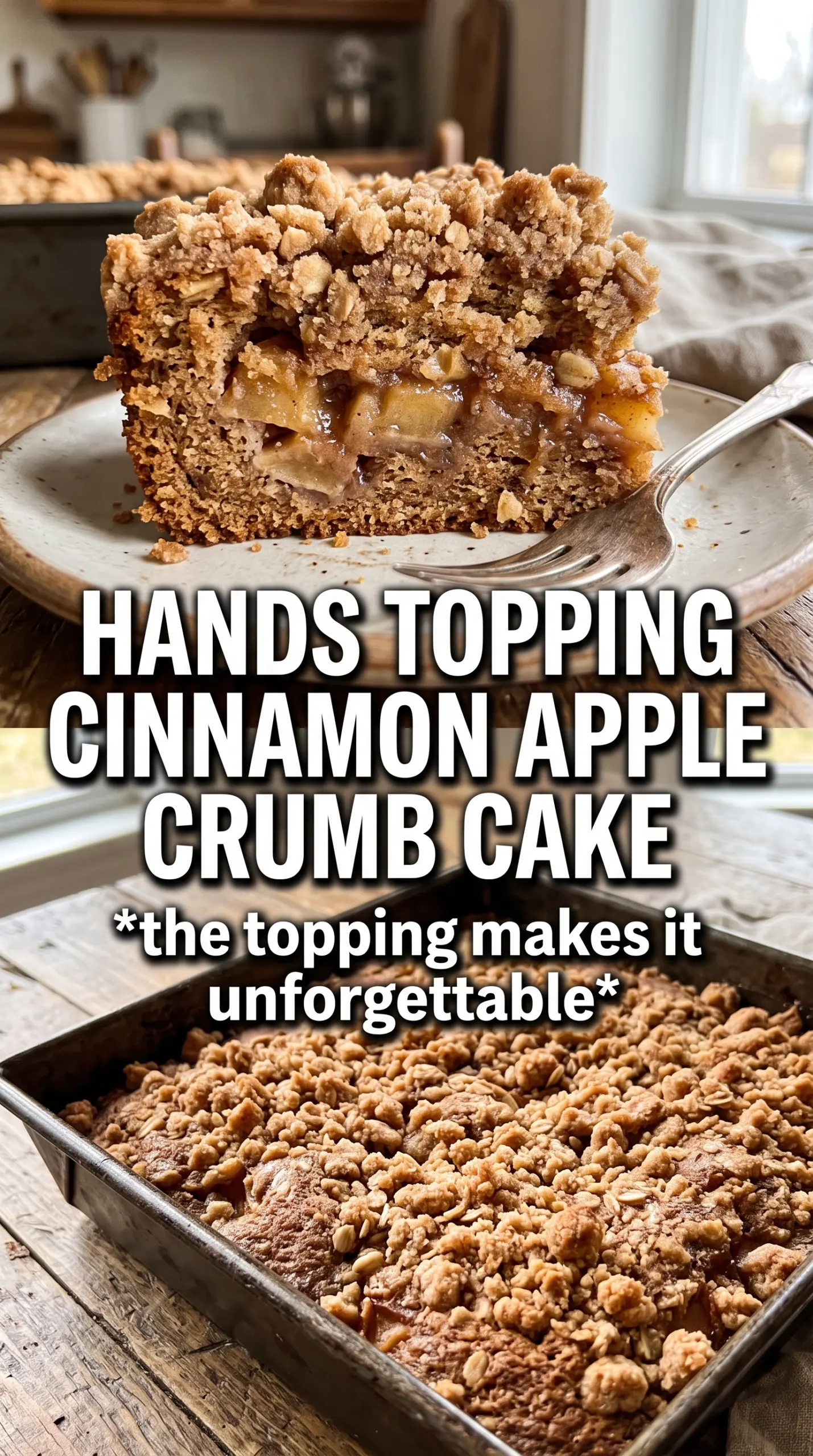 Cinnamon Apple Crumb Cake with buttery crumb topping and apples