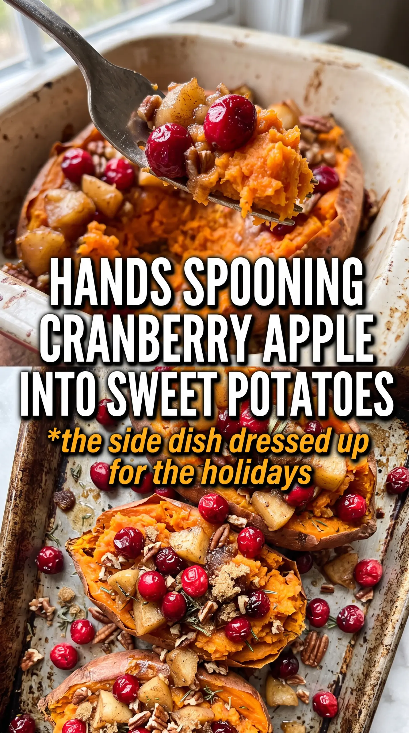 Cranberry apple twice-baked sweet potatoes caramelized streusel