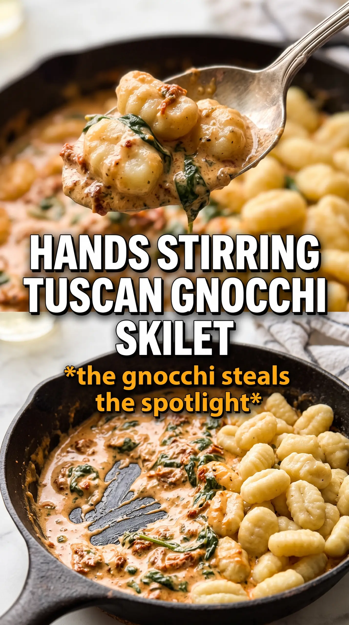Tuscan gnocchi creamy skillet, sausage, basil
