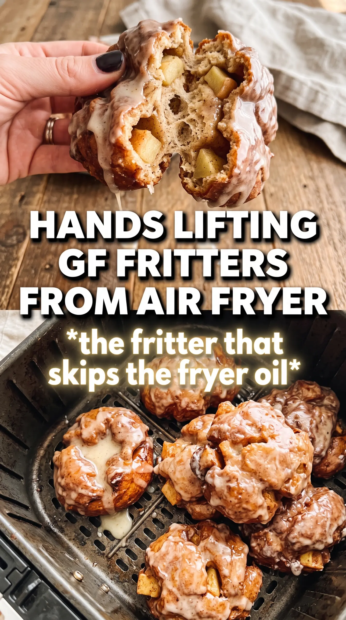 Gluten-Free Air Fryer Apple Fritters golden cinnamon glaze