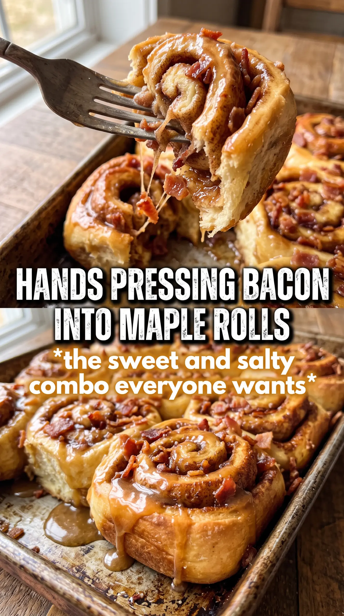 Maple Bacon Cinnamon Rolls sweet sticky candied