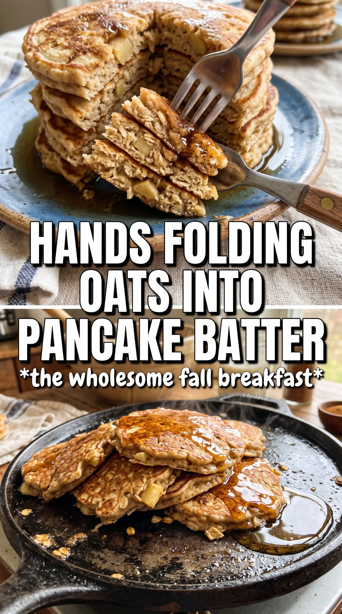 Oatmeal Apple Pancakes, golden oat texture, caramelized apple pieces