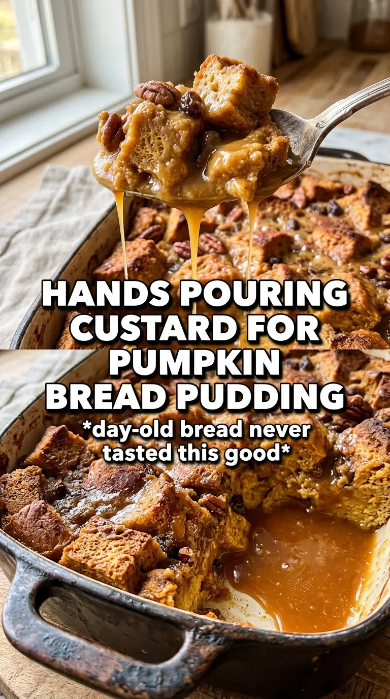 Pumpkin Bread Pudding warm caramelized custard